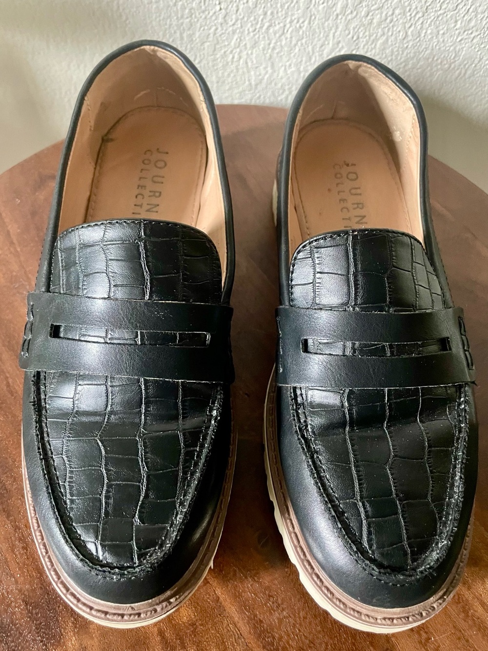 Journee Collection Black Croc-Embossed Penny Loafers